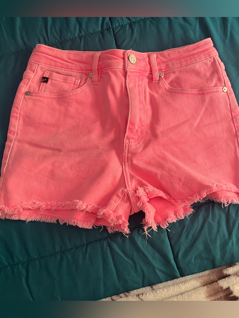 Kancan Women's Hot Pink Frayed Hem Denim Shorts